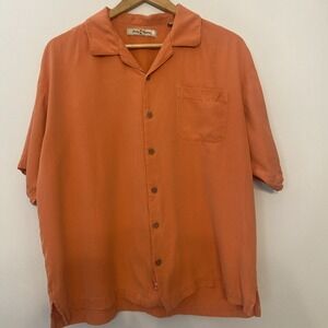 Tommy Bahama SILK Shirt XL COral Beach Resort Casual Button Up Short Sleeve